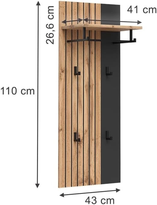 Appendiabiti da parete Amber, Quercia Wotan, 43 x 110 cm, per riporre libri, lampade e oggetti di uso quotidiano