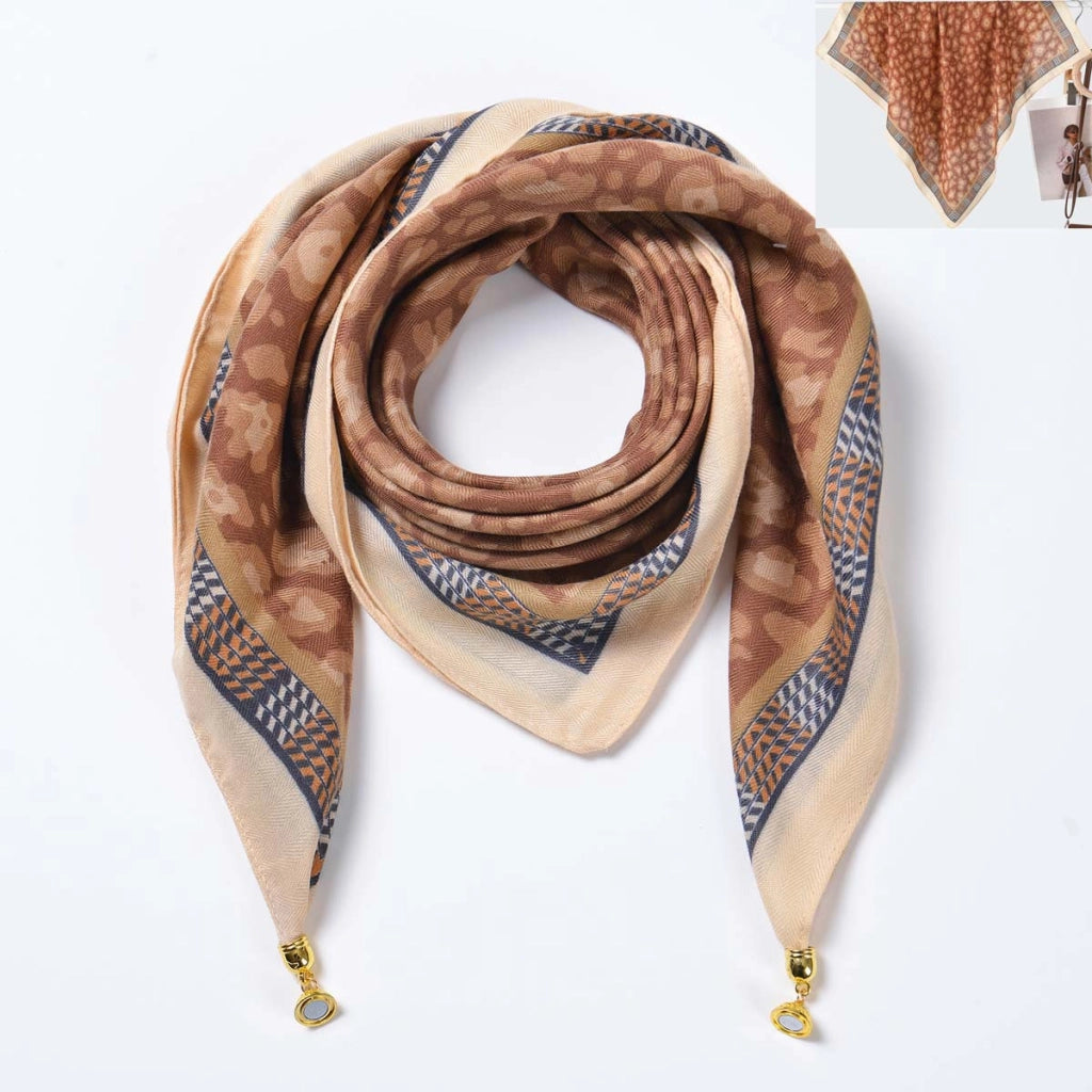 Sciarpa quadrata in cotone e lino/sciarpa di seta da donna con chiusura magnetica, versatile per la primavera e l'autunno, scaldacollo/sciarpa triangolare/sciarpa autunnale.