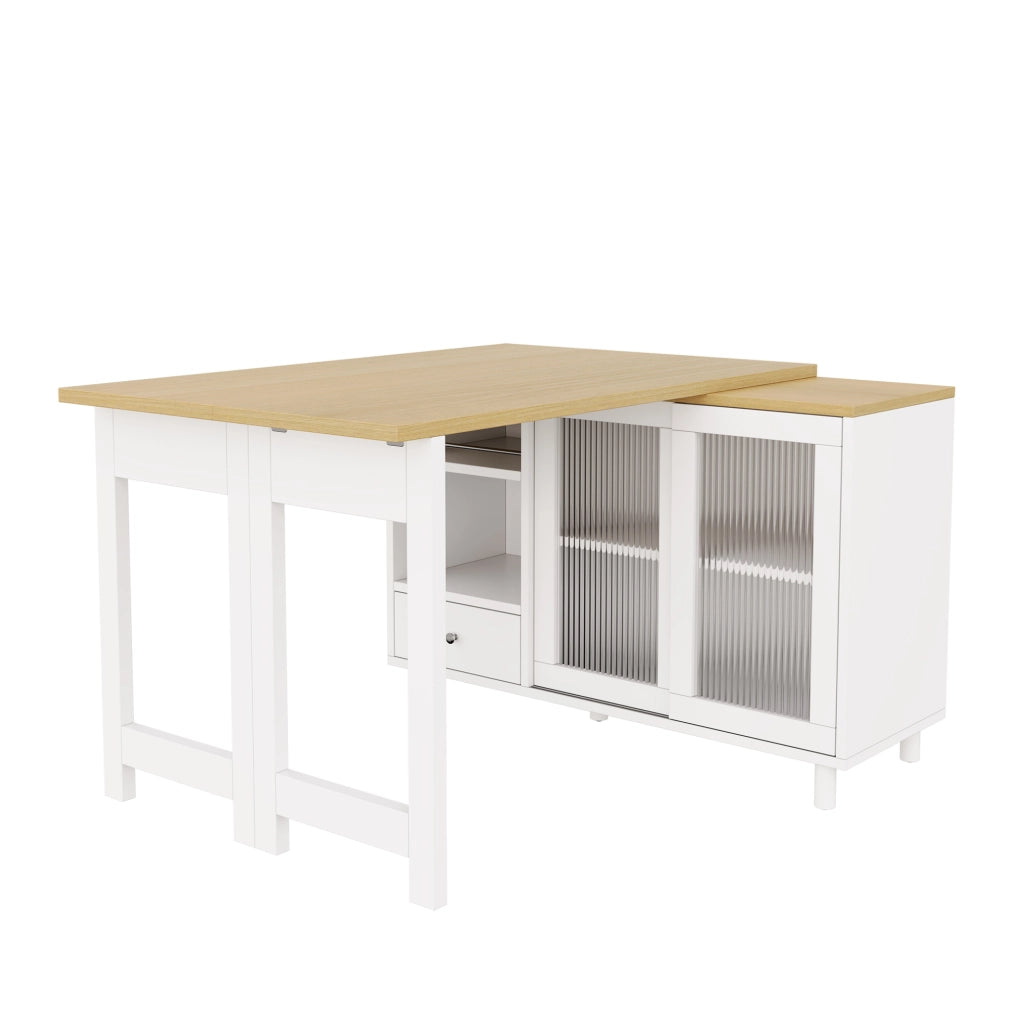 Tavolo da pranzo pieghevole allungabile con contenitore; in MDF e acciaio; bianco