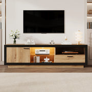 Mobile TV 160 cm nero e rovere con LED, vano portaoggetti, 2 colli