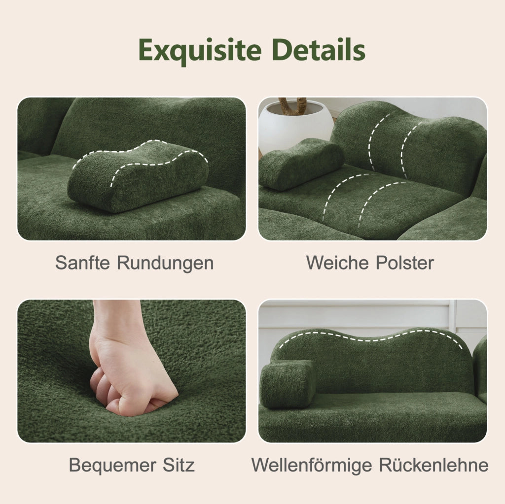 Divano angolare modulare senza struttura con pouf collegabile; velluto verde