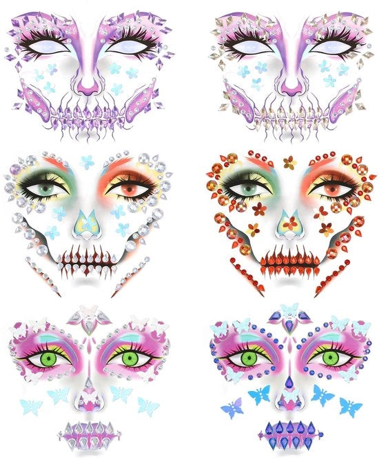 Sticker per Tatuaggi Temporanei Halloween per Bambini con Disegno di Farfalla e Viso