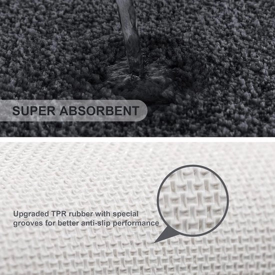 Tappeto di sicurezza per bagno, 50 x 80 cm, tappeto in PVC per bagno, assorbente e estremamente morbido e umido, coperta per letto in microfibra, tappeto per pavimento con funzione di drenaggio, lavabile in lavatrice, nero