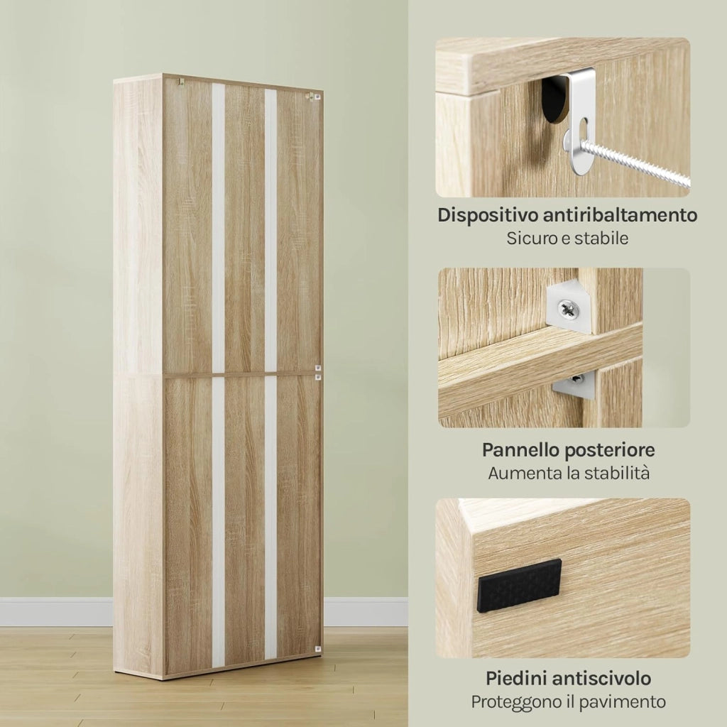 Libreria a Pavimento con 6 Ripiani Regolabili, Scaffale Aperto per Soggiorno Ufficio Camera, Divisorio Ambienti, 60x180x23,5 cm, Rovere Chiaro