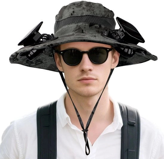 Cappello da Sole in Tela Scura con Ventilatore per Signora e Signore