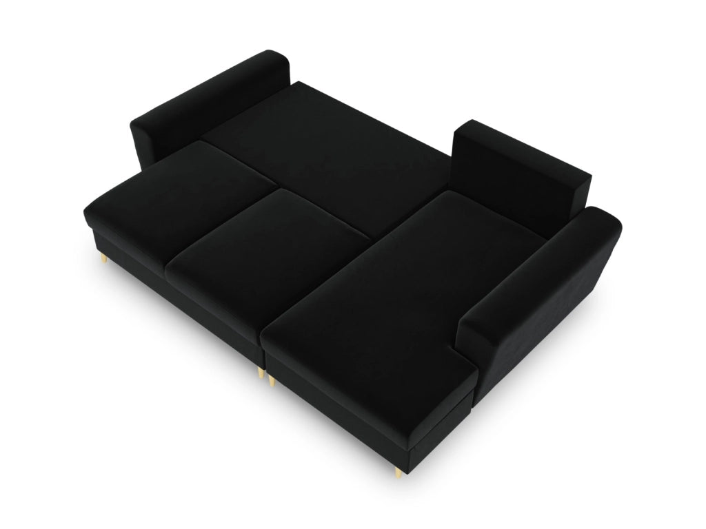 Cosmopolitan Design - Divano convertibile angolare destro con contenitore "Kyoto" 4 posti in velluto nero 
