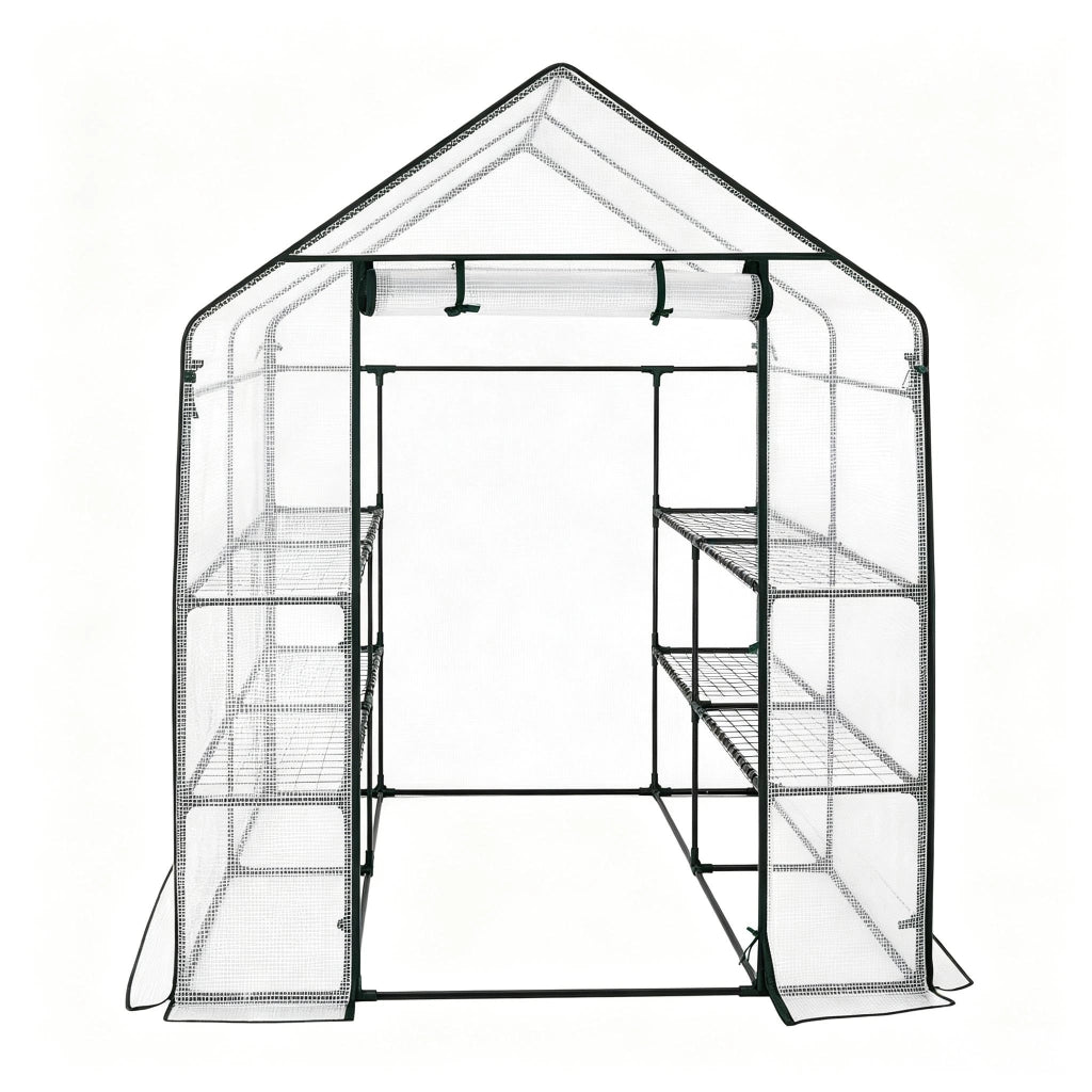 Serra da giardino in PE con struttura in acciaio, 143x143x195 cm, bianca, con porta a zip