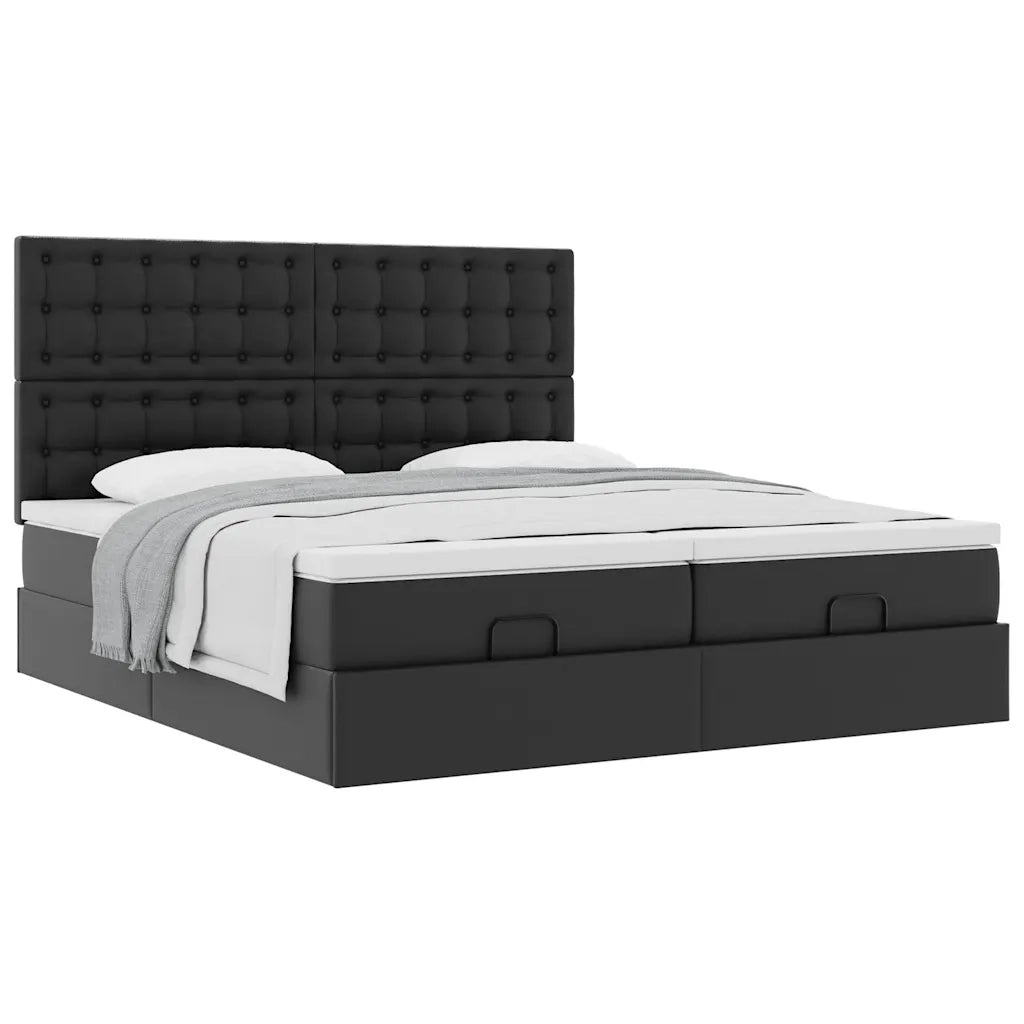 Struttura Letto Pouf con Materassi Nero 180x200 cm Similpelle 3313654