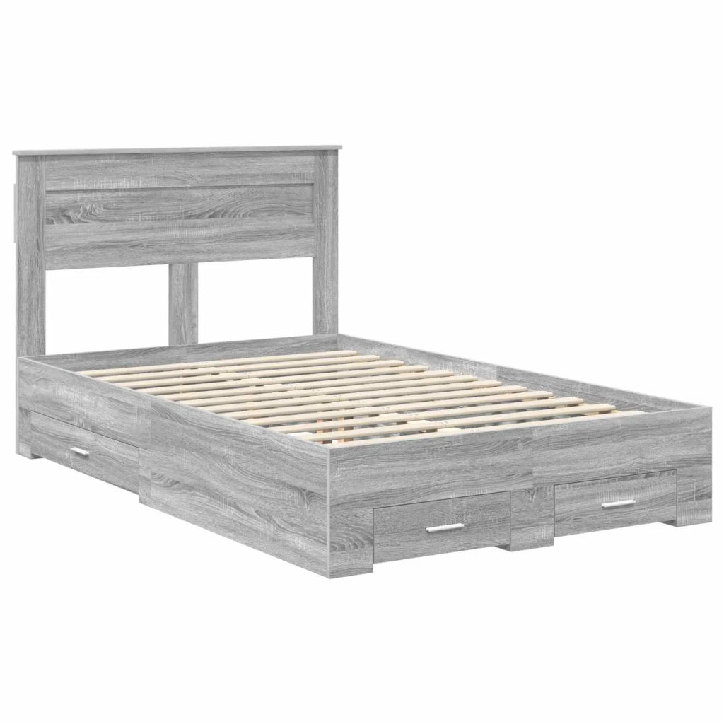 Struttura del letto con testiera Grigio Sonoma 135 x 190 cm
