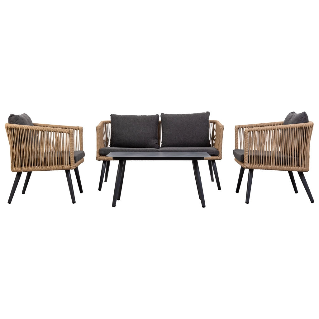 Set tavolo, divano e 2 poltrone marrone 90x50x42,65x70x69,136x70x68