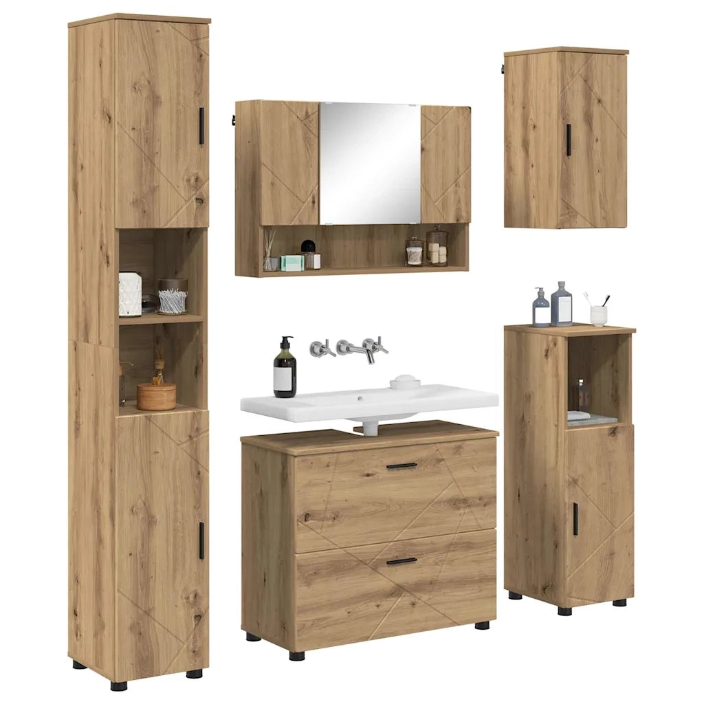 Set di mobili per il bagno con porta 5 pcs Rovere artigianale 3393072
