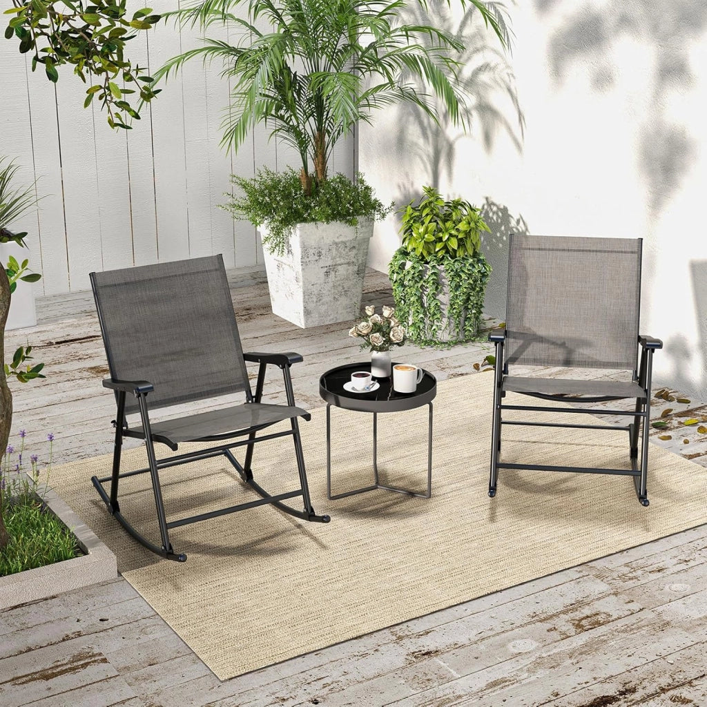 Set di 2 Sedie a Dondolo Pieghevoli, Sedie da Giardino con Braccioli, Sedie da Terrazza in Tessuto Textilene, Sdraio a Dondolo da Balcone Portato 150 kg, Sedie da Pranzo per Patio, Spiaggia