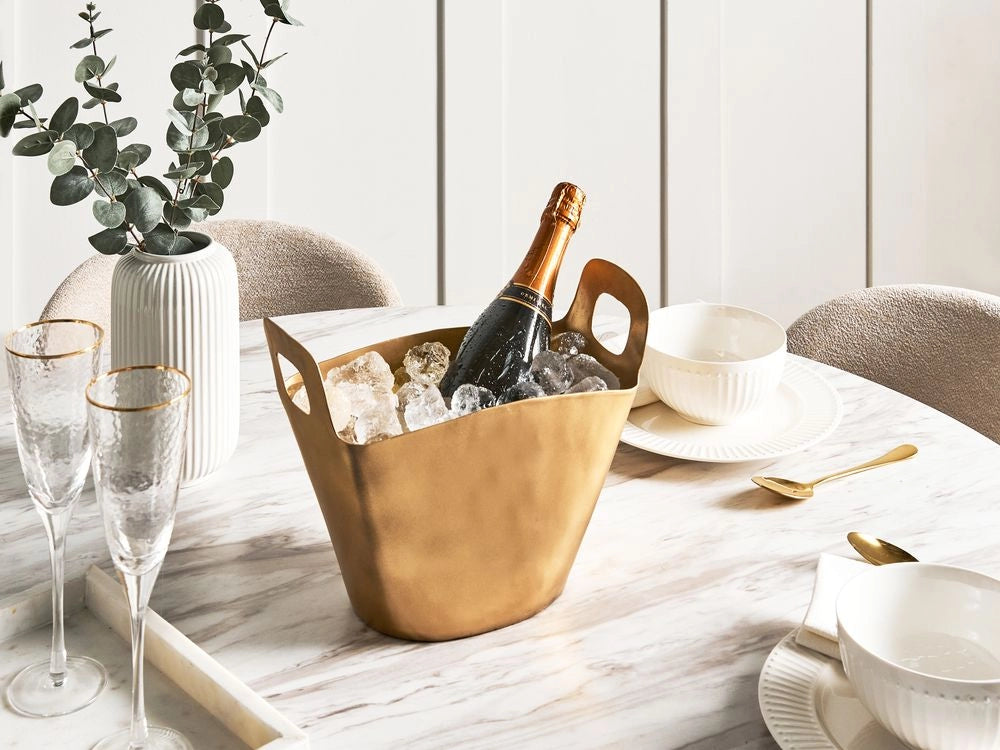 Secchiello per il ghiaccio in metallo dorato con manici Accessorio per la casa glamour moderno porta champagne