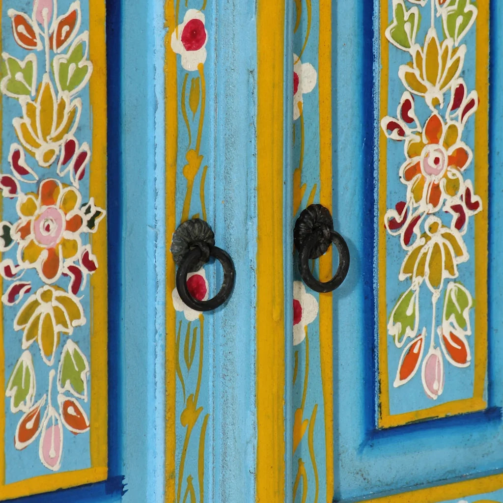 Mobile Porta TV Blu 110x30x40 cm in Legno Massello di Mango