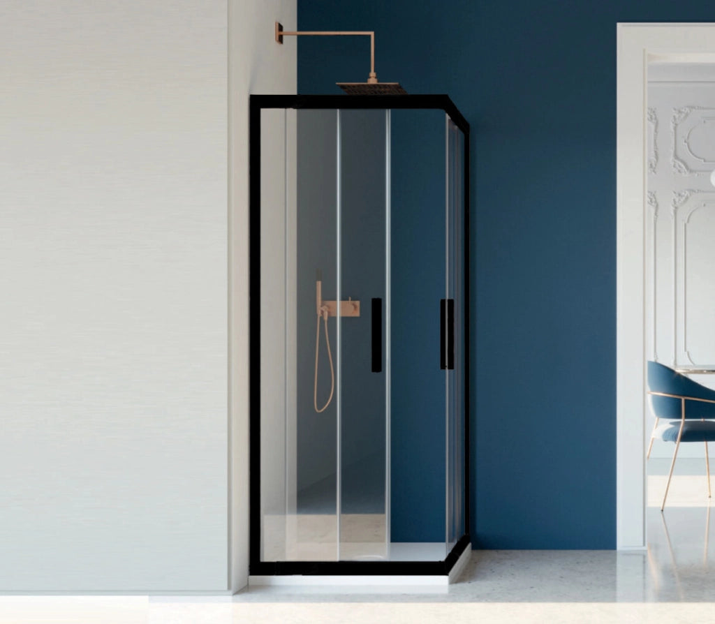 Box Doccia Colorato Cristallo 6 MM Trasparente Apertura Angolare Reversibile Colore Nero - Misura: 70 x 90 x h200 cm 