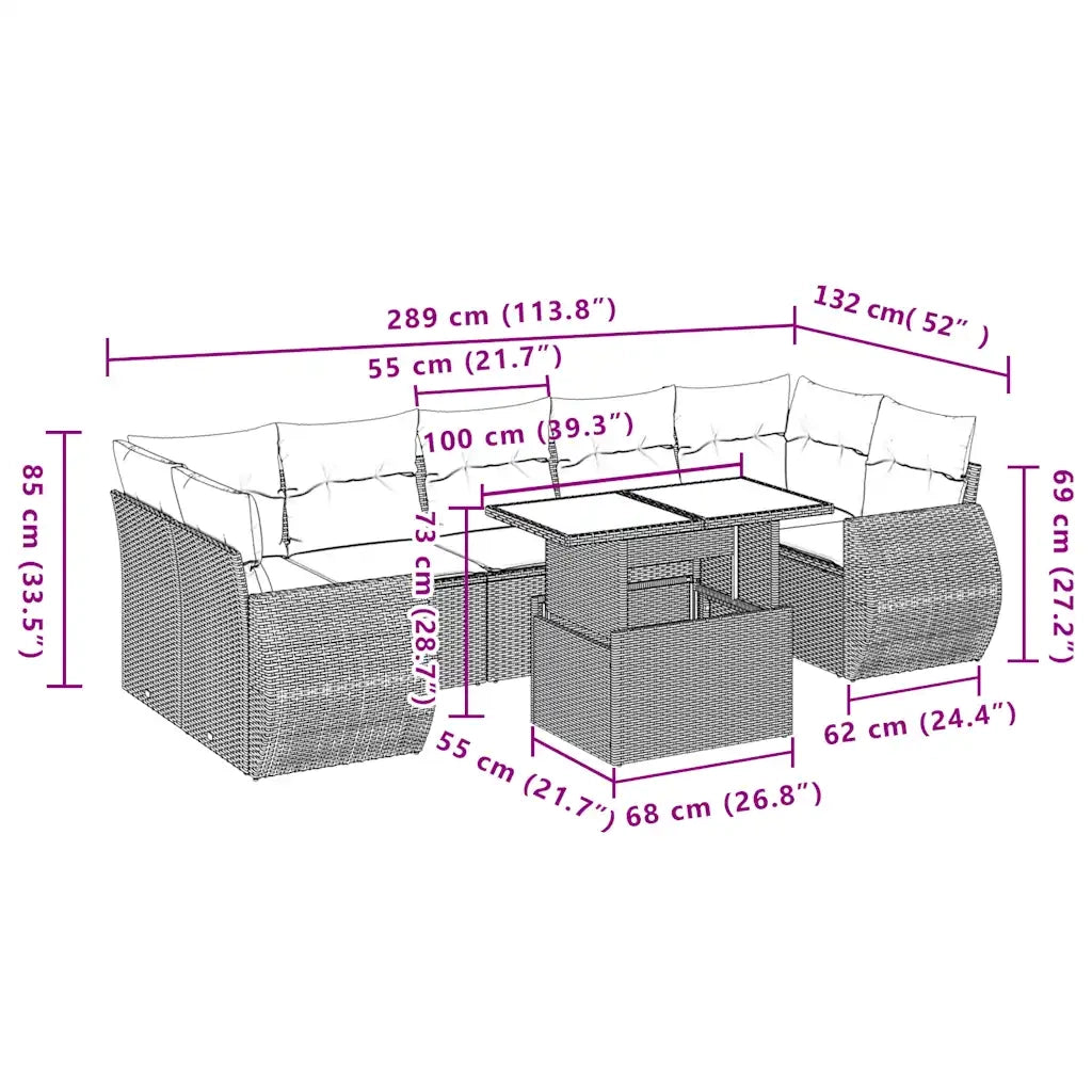 Set Divano da Giardino 8 pz con Cuscini Beige in Polyrattan 3268408