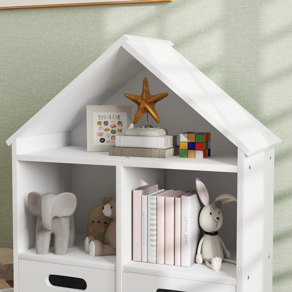 Libreria per bambini ¨C zephmum ¨C 3 ripiani, 2 cassetti, forma casa, 64x30x89 cm, bianco