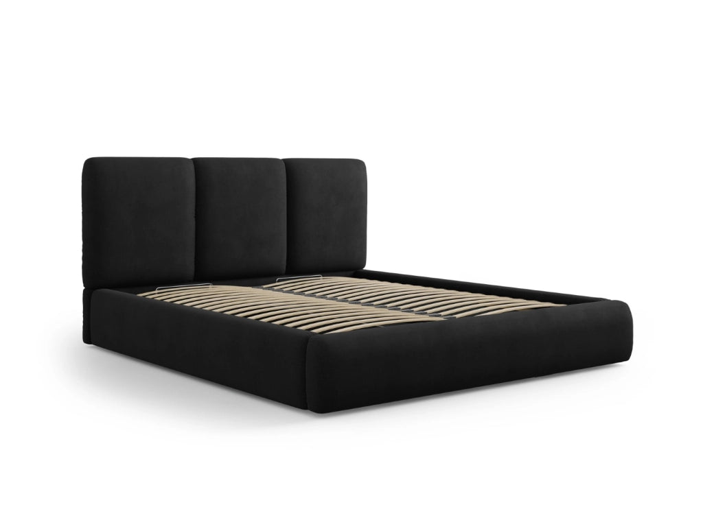 Cosmopolitan Design - Letto a cassettone con testiera "Nicolas" 160x200cm in ciniglia nero 