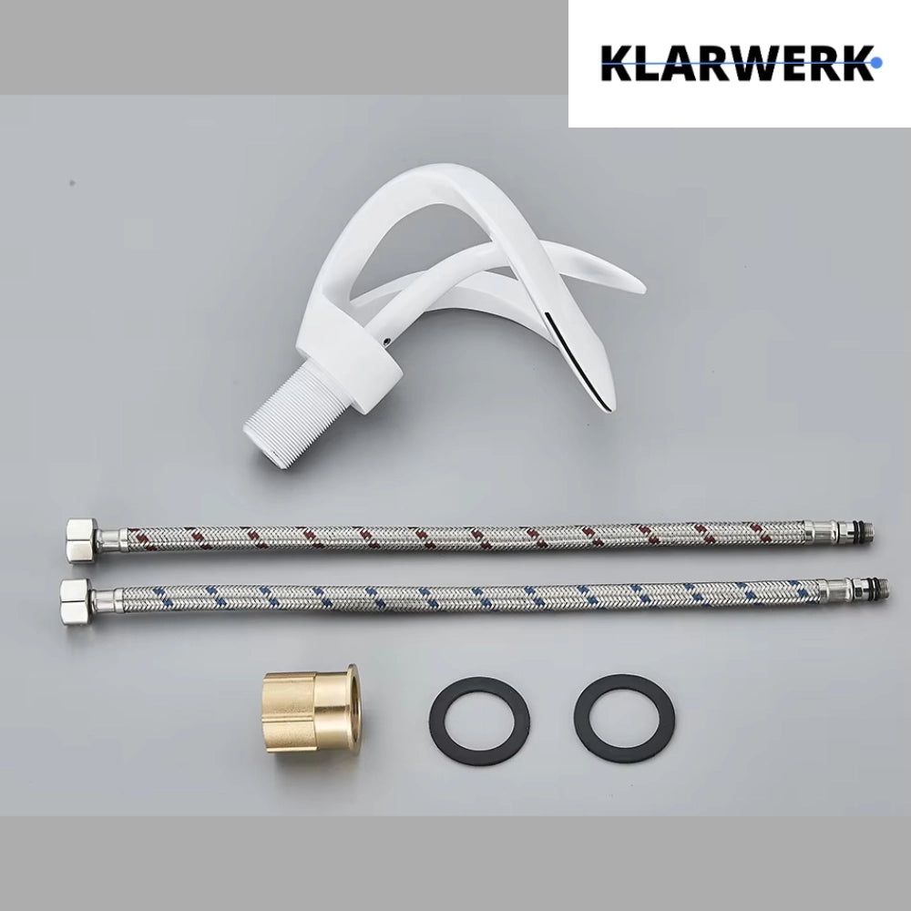 NAVIS | Rubinetto a cascata di design per bagno Rubinetto per bagno bianco | Elegante in acciaio inossidabile  per lavelli | Miscelatore  2 attacchi