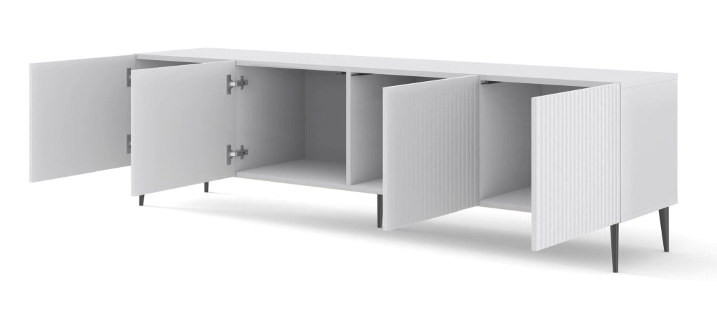 MOBILE RAVENNA B PORTA TV IN MDF RIVESTITO 4D 200 BIANCO OPACO GAMBE NERE
