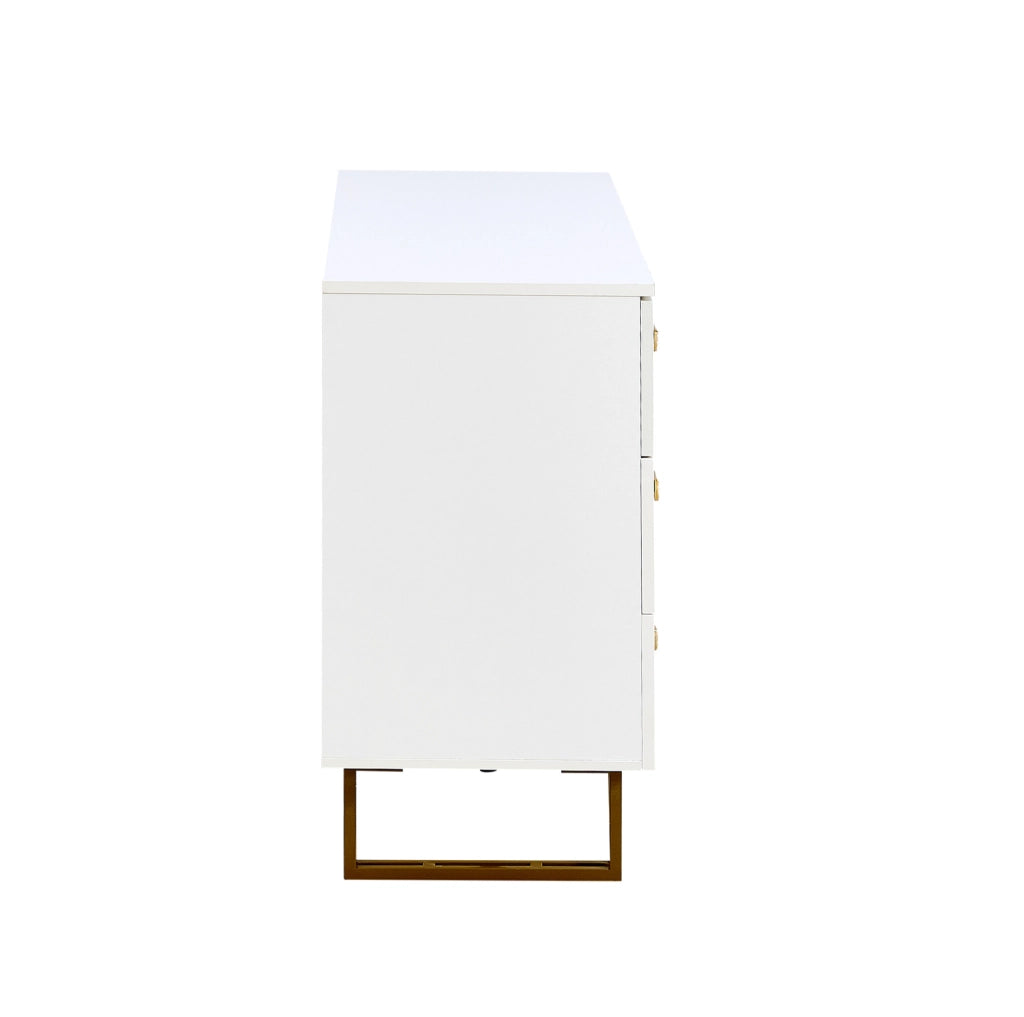 Set sideboard con 6 cassetti e specchio da parete 80x80 cm in MDF bianco con dettagli oro