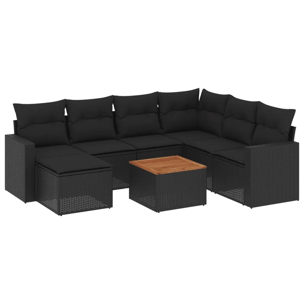 Set Divani da Giardino con Cuscini 8 pz Nero in Polyrattan 3224235