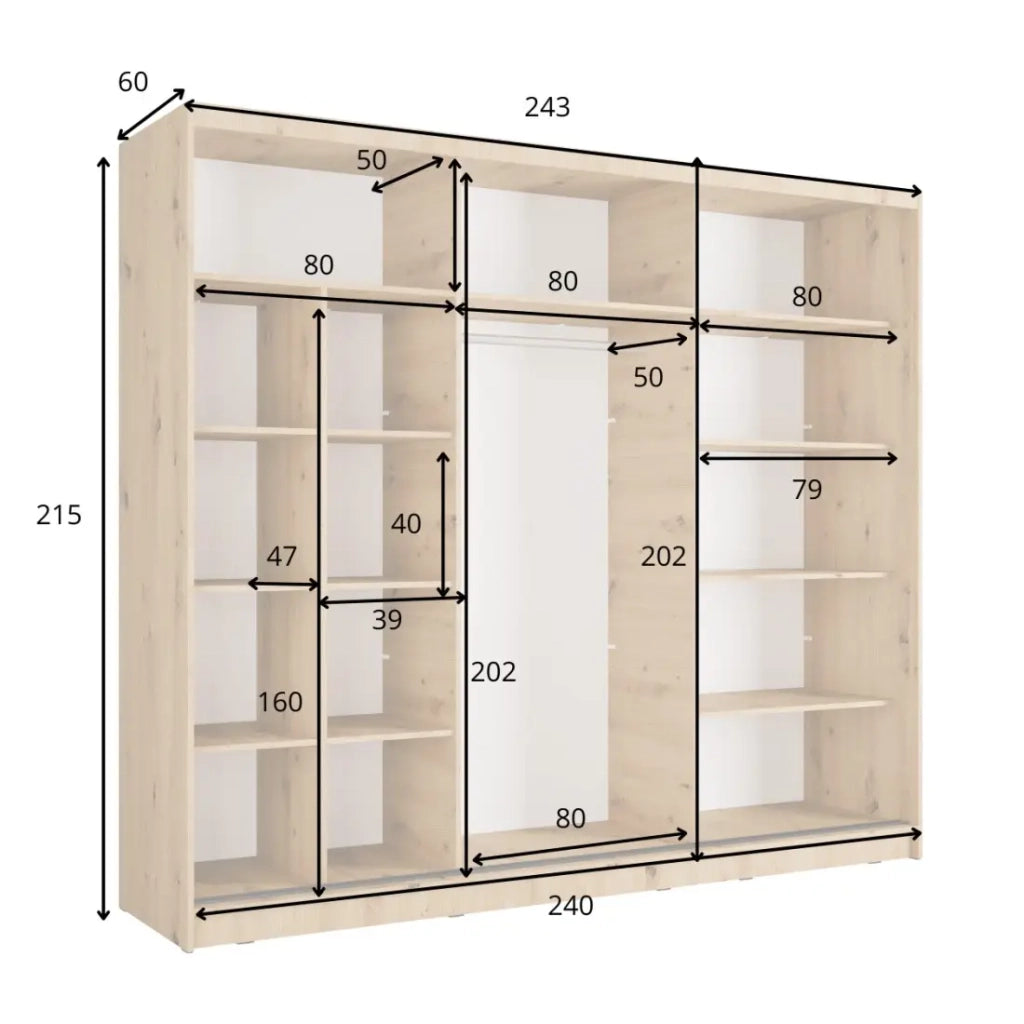 Armadio KAZU 3 porte scorrevoli con specchio grigio grafite 248 cm