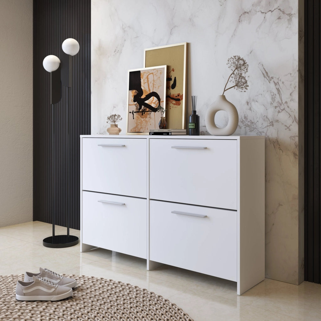 Mobile Portascarpe Moruzzo, Scarpiera 4 Ripiani, 120x28x79h cm Bianco
