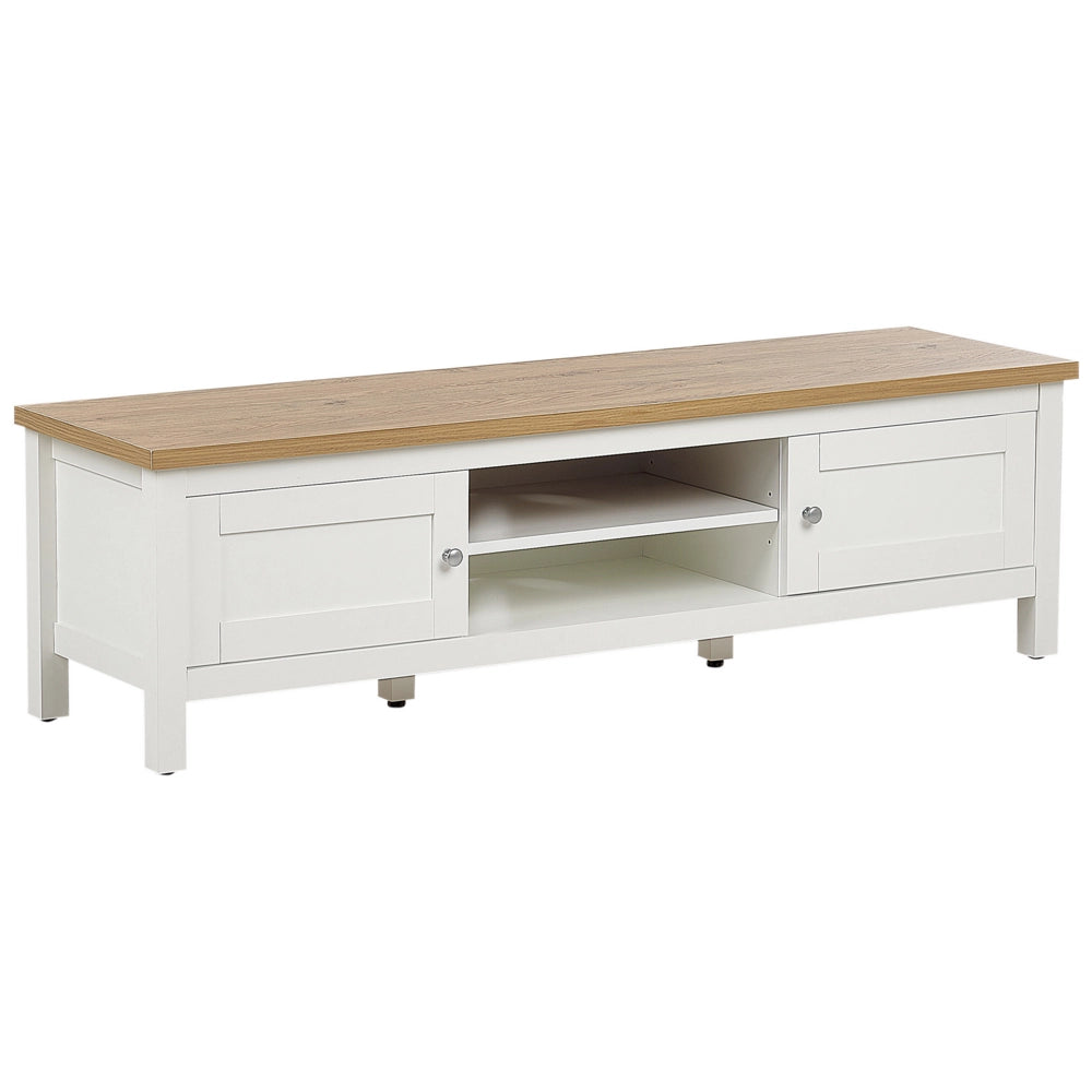 Mobile TV moderno scaffale mobili soggiorno 140 cm crema e legno chiaro