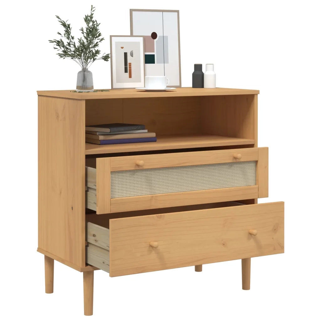 Credenza SENJA Aspetto Rattan Marrone 80x40x80 cm Massello Pino 358019