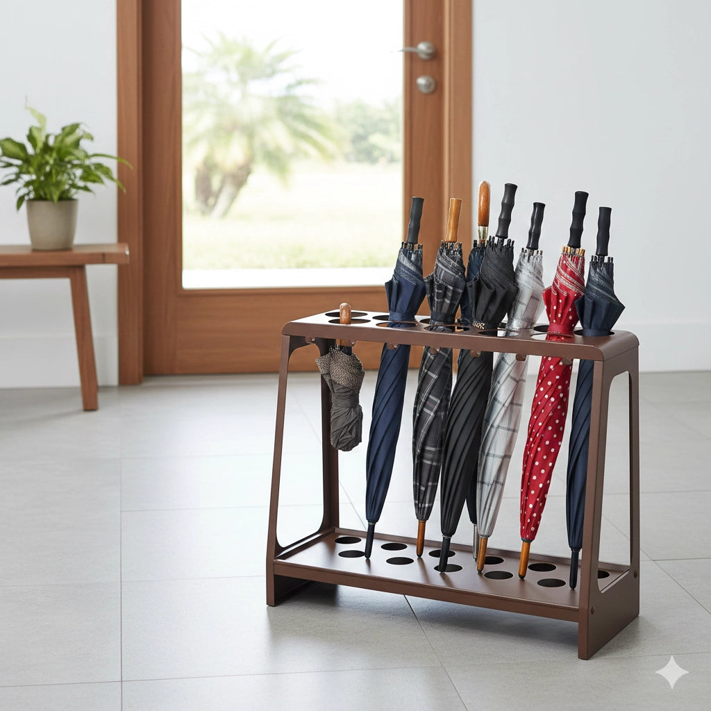 Portaombrelli Design Moderno Rettangolare Capienza 17 Ombrelli in Acciaio Corten