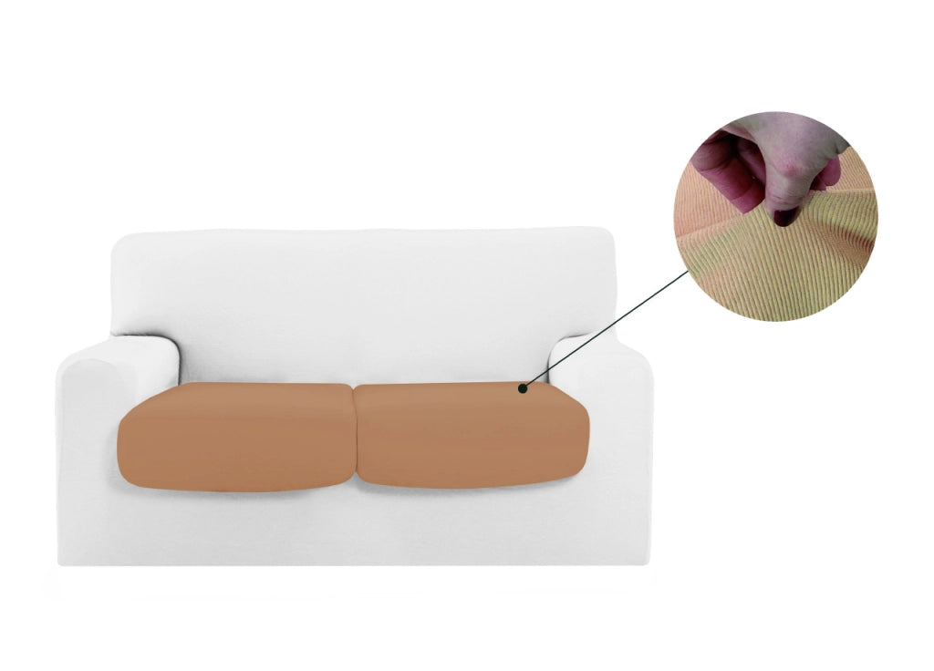 Copridivano Copriseduta Sofà Elasticizzato Tinta Unita Smile Tessuto Millerighe - Coppia Seduta - Cream