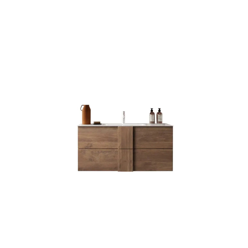 Mobile da bagno sospeso FRASSI - 1 lavabo, 2 cassetti - 101 cm - Color rovere chiaro