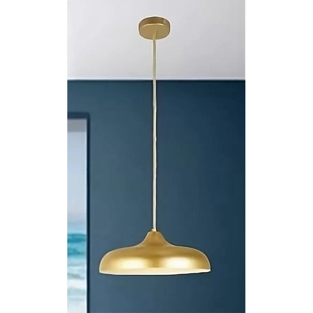 Trade Shop - Lampadario A Sospensione Design Moderno E27 Paralume Ferro Cupola Oro Bianco 33337 -