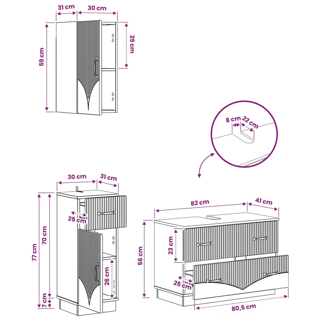 Set di armadietti da bagno in 3 pezzi HOORN Nero 3417793