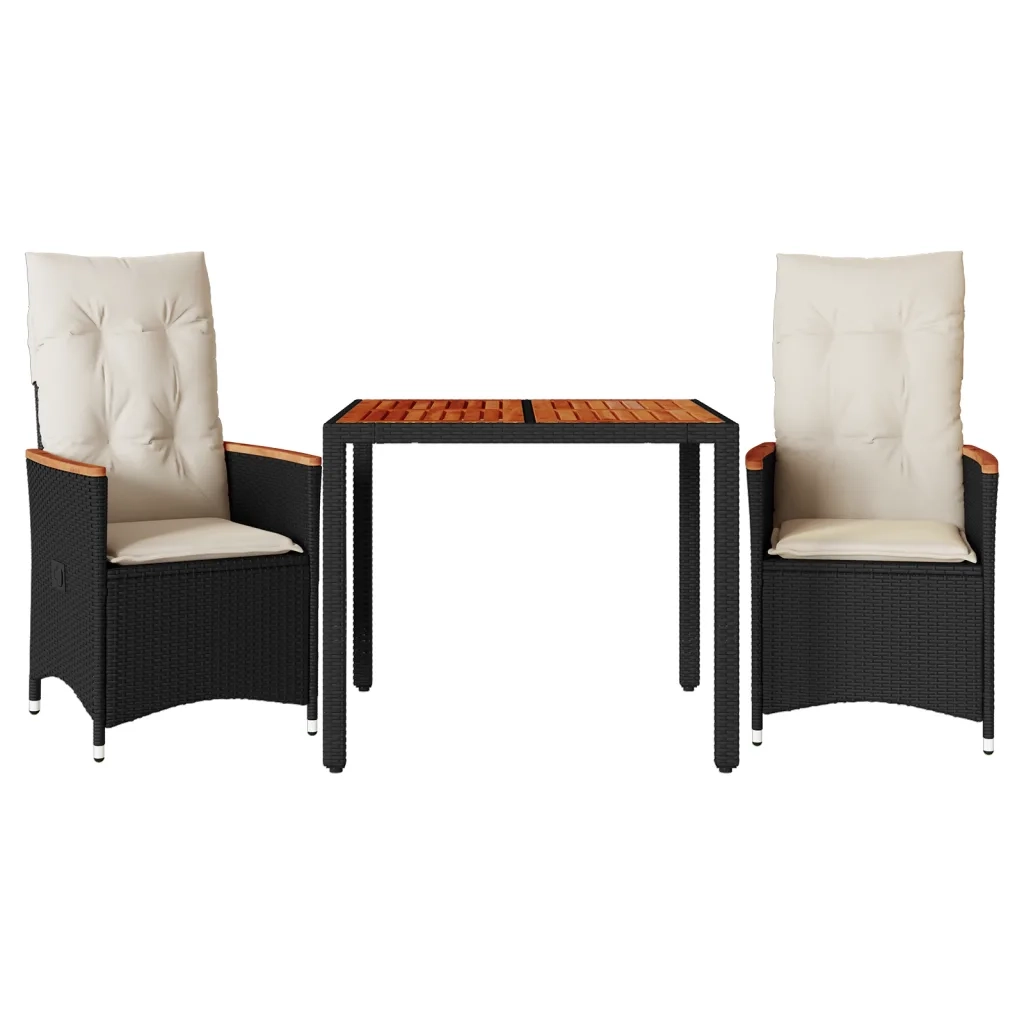 Set da Bistrò 3 pz con Cuscini Nero in Polyrattan 3276831