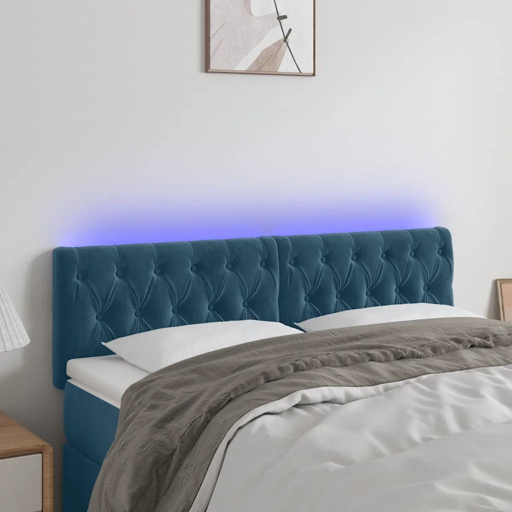 Testiera a LED-Testata con LED Blu Scuro 160x7x78/88 cm in Velluto
