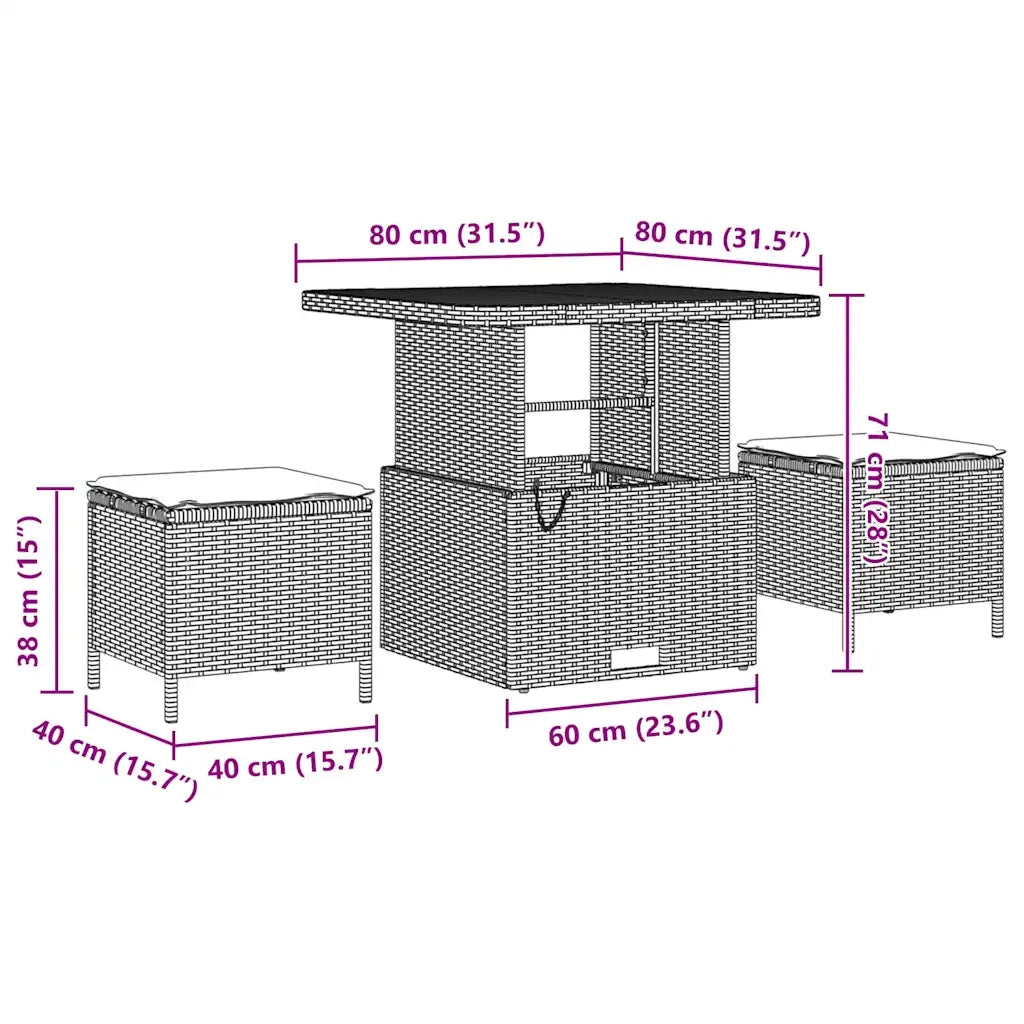 Set Divano da Giardino con cuscino 9 pcs Beige Poly Rattan 3364622