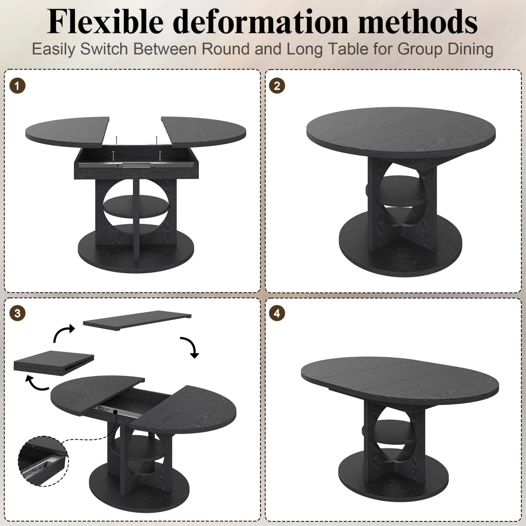 Tavolo allungabile con ripiano centrale, forma rotonda e ovale, moderno, per sala da pranzo e cucina, in MDF nero
