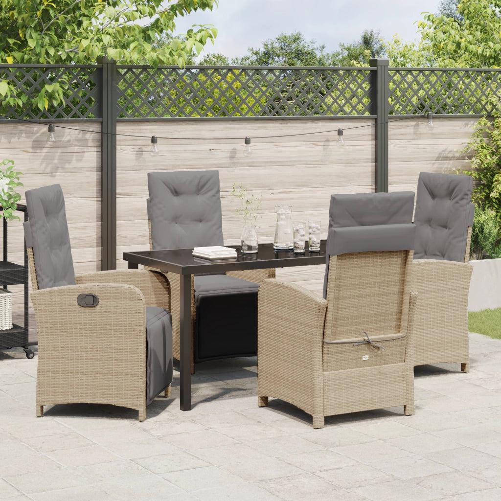 Set da pranzo da giardino 5 pezzi con cuscini in rattan beige
