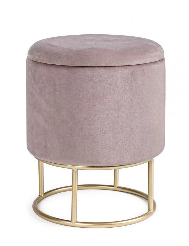 Sgabello Contenitore Polina Tondo Rosa Wild Imbottito in Tessuto effetto Velluto