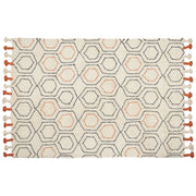 Tappeto in cotone beige e arancione 160 x 230 cm con frange e motivo geometrico camera da letto soggiorno stile boho
