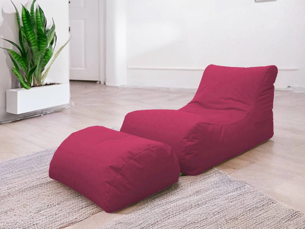 Chaise Longue moderna da Alton, Made in Italy, Poltrona con poggiapiedi in Nylon, Pouf imbottito per camera da letto, cm 120x80h60, colore Fucsia