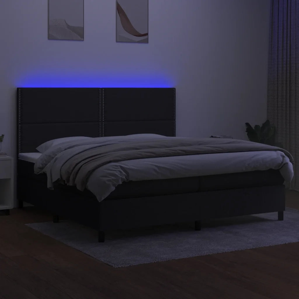 Letto a Molle Materasso e LED Nero 200x200cm in Tessuto 3134823