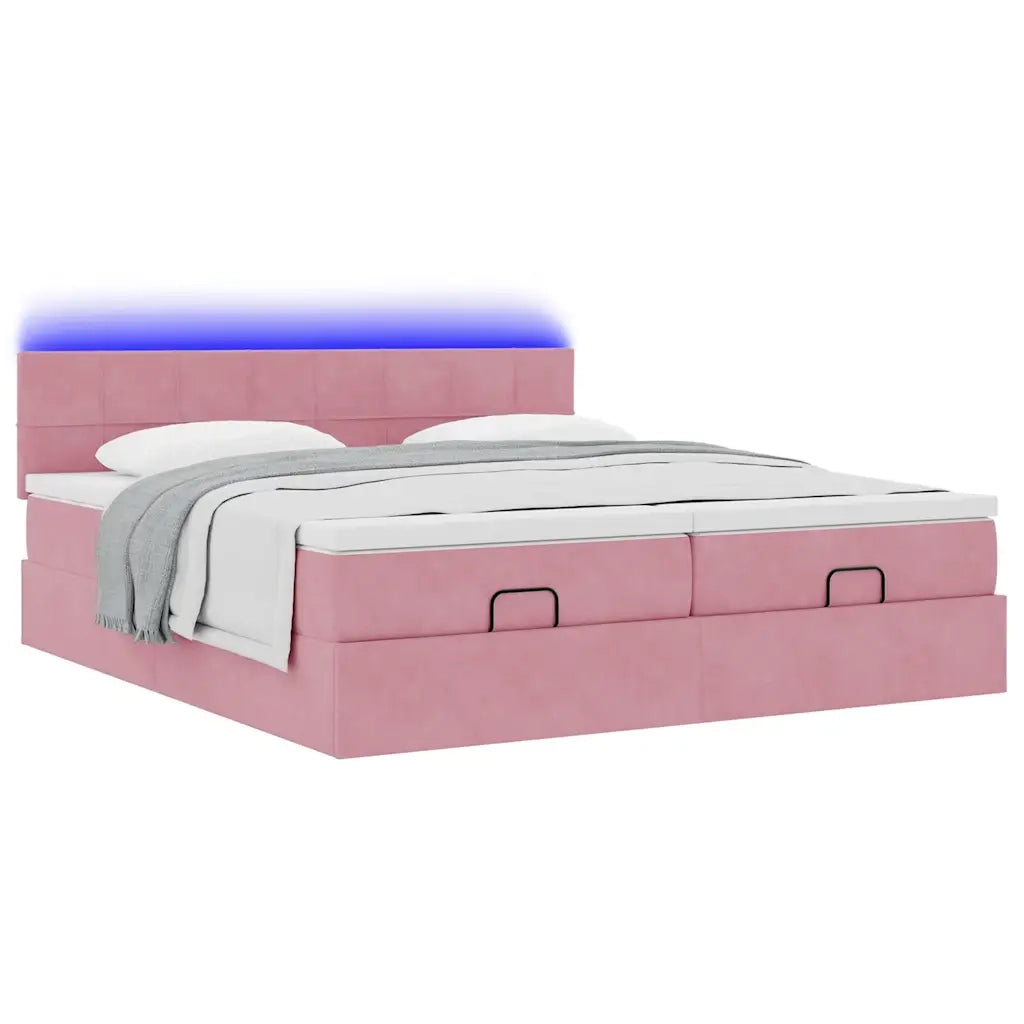 Struttura Letto Pouf con Materassi Rosa 160x200 cm Velluto 3312922
