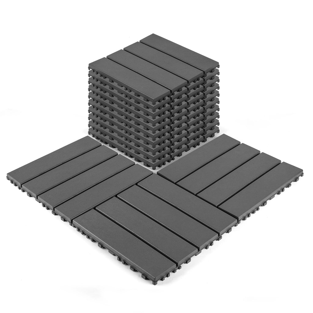 Piastrelle per Pavimento Esterno 30x30 cm; Set 44 Pezzi a Incastro Impermeabili; Grigio Scuro