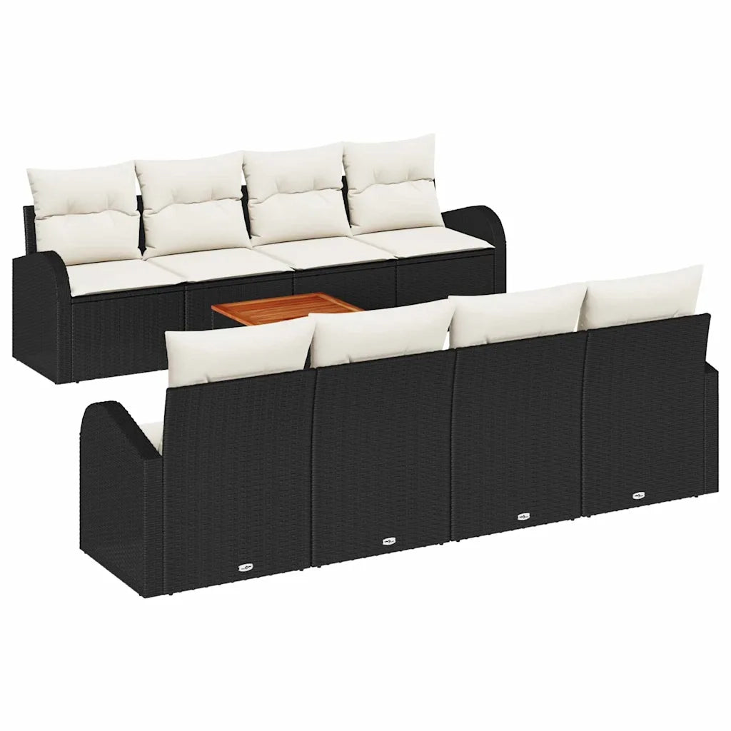 Set Divano da Giardino con cuscino 9 pcs Nero polyrattan