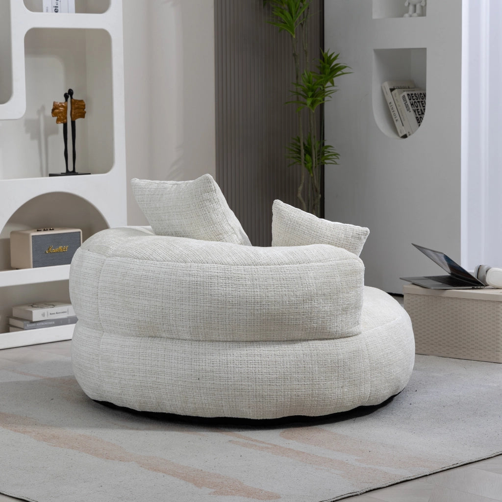 Poltrona Pouf Relax Oversize con Schienale Alto e Braccioli Confortevoli; Seduta Ampia in Ciniglia Beige