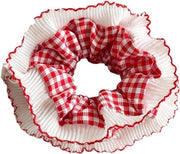 Accessori capelli per donne, scrunchies in gingham rossastro con elastico, adatti per donne con capelli a coda di cavallo.