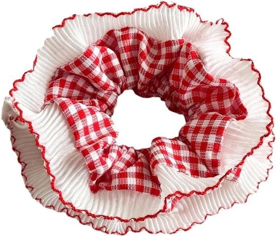 Accessori capelli per donne, scrunchies in gingham rossastro con elastico, adatti per donne con capelli a coda di cavallo.